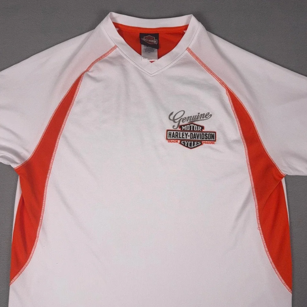 Harley Davidson Performance V Neck T Shirt White Orange Dealer Texoma TX L - Picture 4 of 7